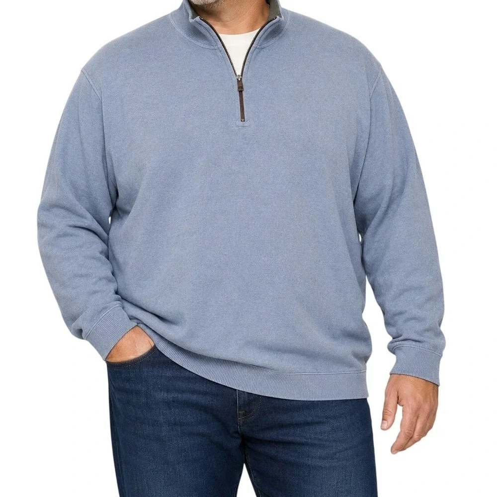 Tommy Bahama Blue Quarter Zip Pullover Mock Neck Sweater Men's 4XL